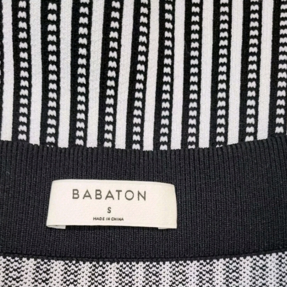 Aritzia Babaton Black & White Midi Bodycon Sculpt Knit Stripped Skirt Size Small - Picture 6 of 7